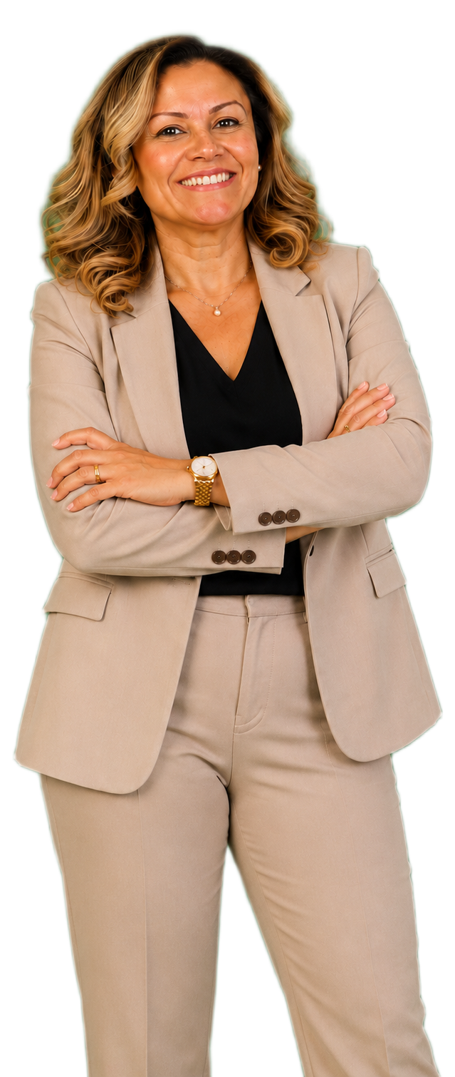 Valéria Dantas, especialista em relocation em Portugal, de braços cruzados